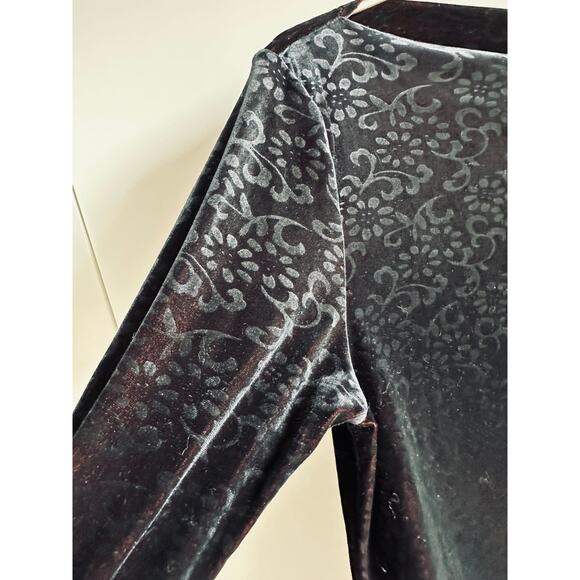 Y2K Velvet Burnout Long Sleeve Top Size Medium Fringe Gothic Grunge Whimsygoth - Picture 9 of 10